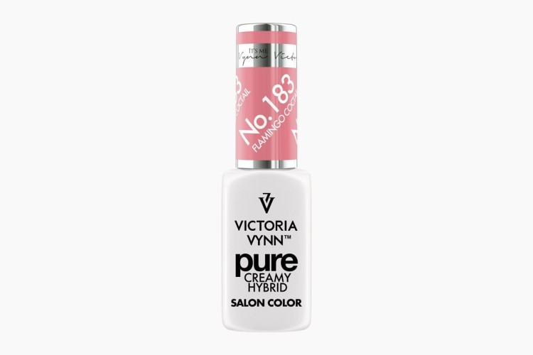 Victoria Vynn lakier hybrydowy pure creamy hybrid "Flamingo Coctail 183" 8 ml. Odcień ciepłego różu inspirowany flamingiem. Kremowy lakier hybrydowy o doskonałym kryciu i trwałości. Posiada właściwości samopoziomujące. Bezzapachowy.