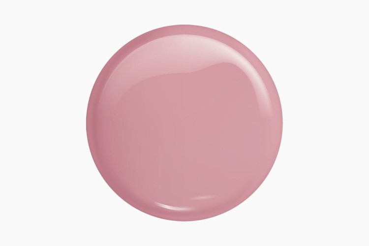 Swatch lakieru hybrydowego pure creamy hybrid "Flamingo Coctail 183" 8 ml. Odcień ciepłego różu. Posiada: właściwości samopoziomujące, intensywną pigmentację i kremową konsystencję  dającą nieograniczone możliwości zdobień.