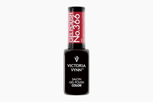 Victoria Vynn lakier hybrydowy gel polish "Me 366" 8 ml. Szklana, czarna buteleczka z ciemno bordową etykietą na zakrętce. Białe tło.