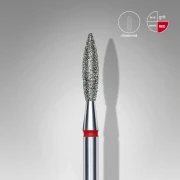 Staleks frez diamentowy płomyk czerwony expert średnica 2,3 mm / część robocza 10 mm ( FA10R023/10). Szare tło.