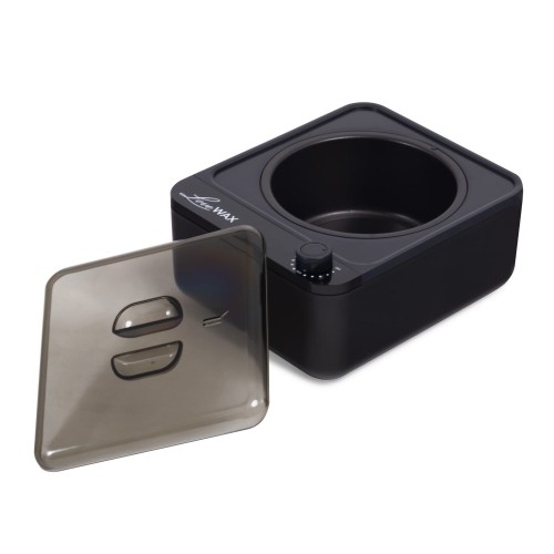 Podgrzewacz do wosku LoveWax-BWW1-czarny-500ml z czarną pokrywką. Białe tło.