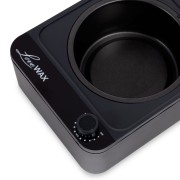 Podgrzewacz do wosku LoveWax-BWW1-czarny-500ml. Pokrętło do zwiększania/zmniejszania temperatury.  Białe tło.