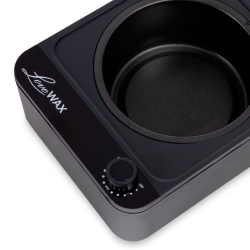 Podgrzewacz do wosku LoveWax-BWW1-czarny-500ml. Pokrętło do zwiększania/zmniejszania temperatury.  Białe tło.