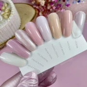 Claresa wzorniki kolorów żeli "Hard &amp; Easy": "Clear", "Panna Cotta", "French Pink", "Milky White",  "Glam Pink", "Natural", "Light Beige", "Milky Pink".