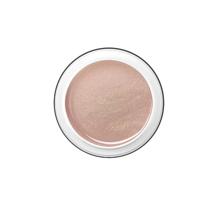 Palu żel budujący pro light builder gel "Gold Beige Cover" 45 g. Swatch złoto- beżowego koloru żelu z delikatną drobinką. Białe tło.