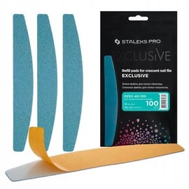 Staleks zestaw wymiennych nakładek DFEX-40-100 . Kolor: niebieski. Opakowanie produktu. Przykład wymiennej nakładki na dole zdjęcia. Białe tło.