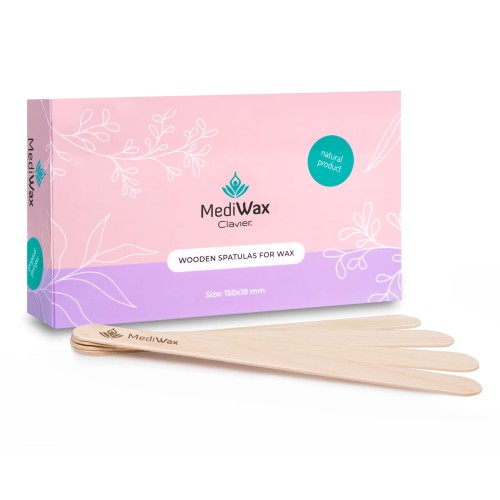 Mediwax Clavier patyczki/szpatułki drewniane do wosku 150x18 mm. Białe tło